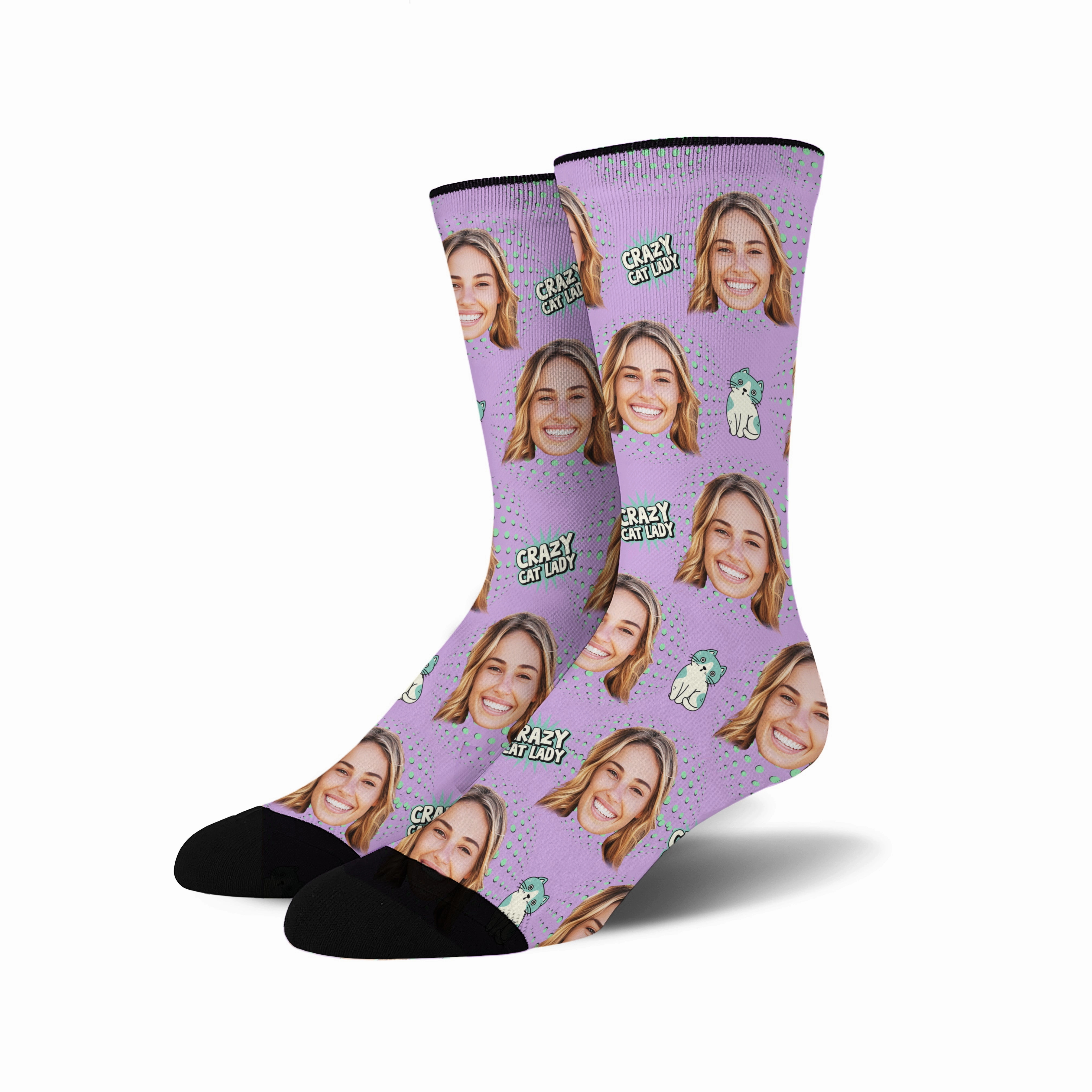 Custom Face Socks - Crazy Cat Lady