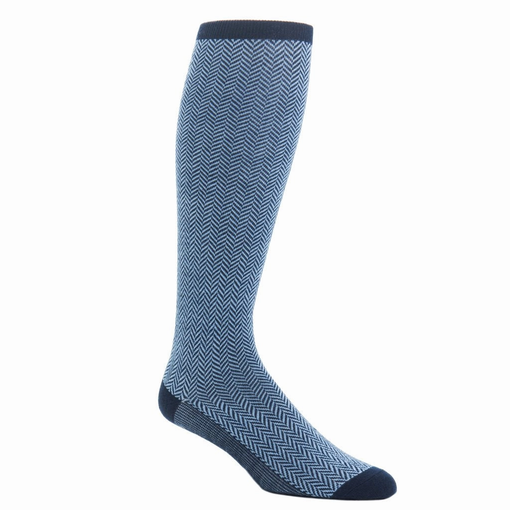 Dress Navy and Sky Blue Herringbone Fine Merino Wool Sock OTC