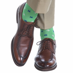 Grass Green with Indigo Blue, Clematis Blue, Pink, Yolk Flower Neat Cotton Sock Linked Toe OTC
