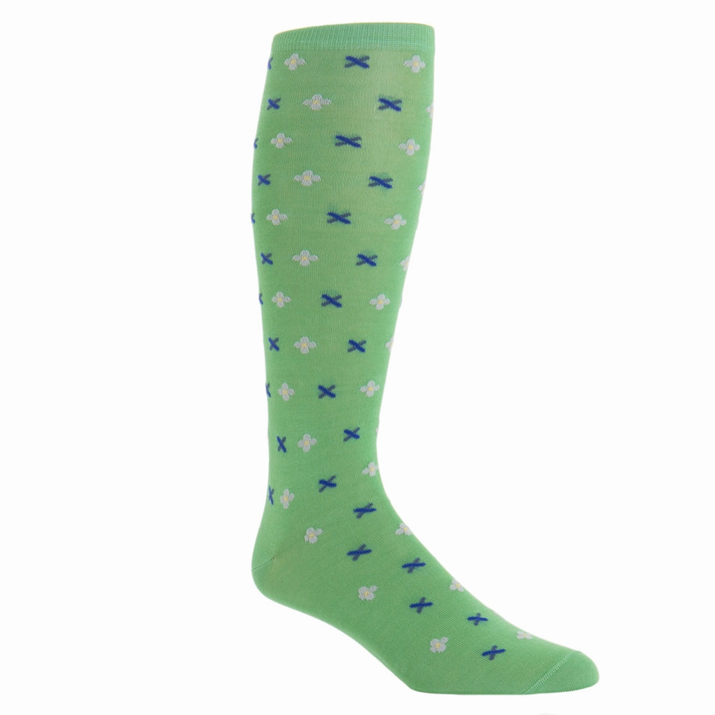 Grass Green with Indigo Blue, Clematis Blue, Pink, Yolk Flower Neat Cotton Sock Linked Toe OTC