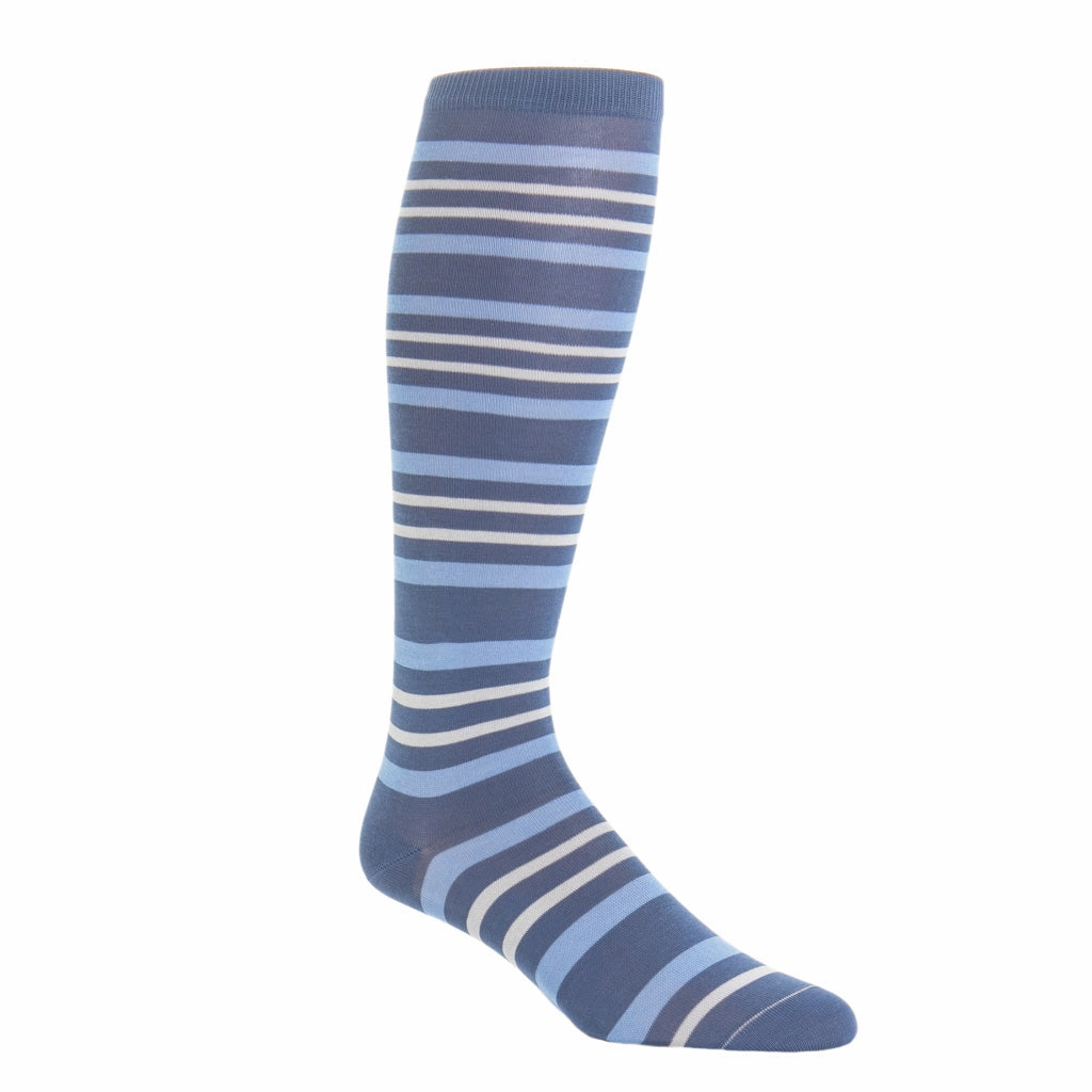 Indigo Blue with Azure Blue and Ash Double Stripe Cotton Sock Linked Toe OTC