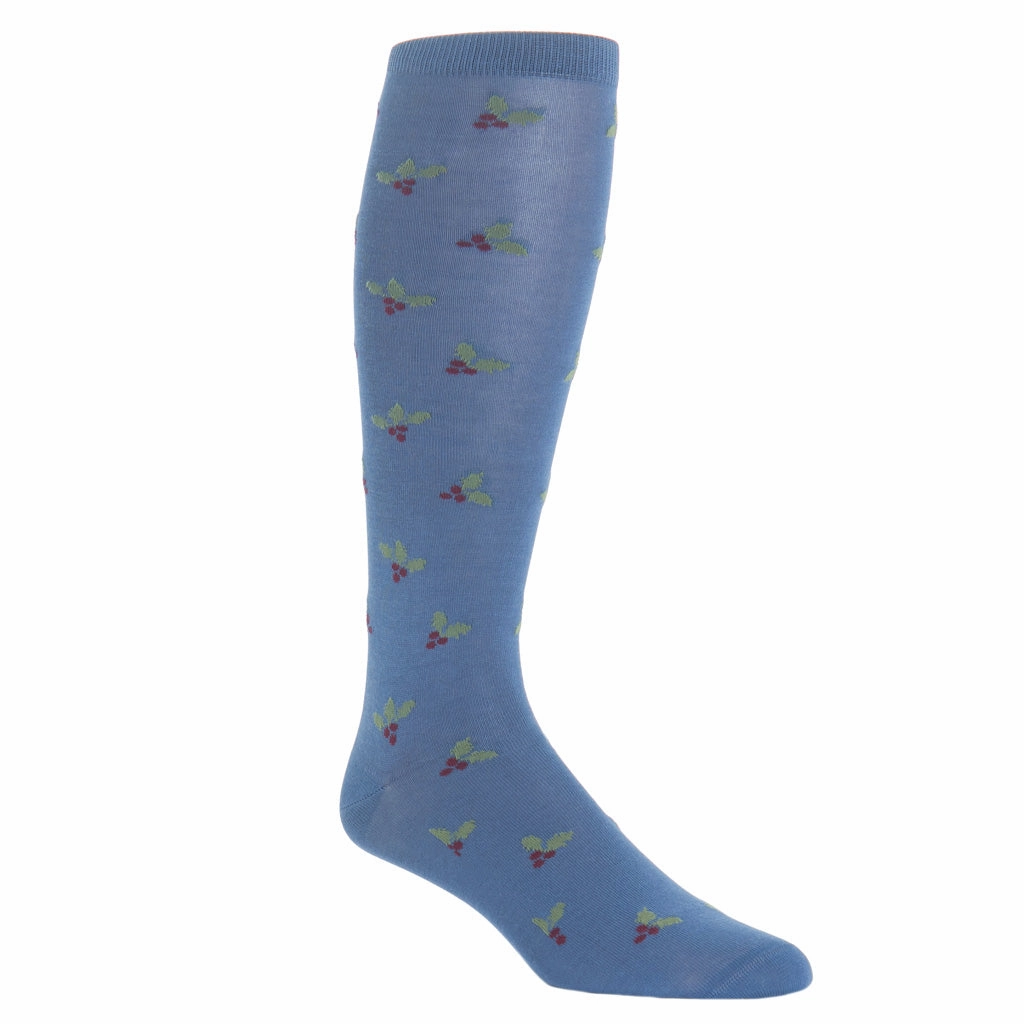 Indigo Blue with Merlot Berry and Pine Sage Holly Cotton Sock Linked Toe OTC