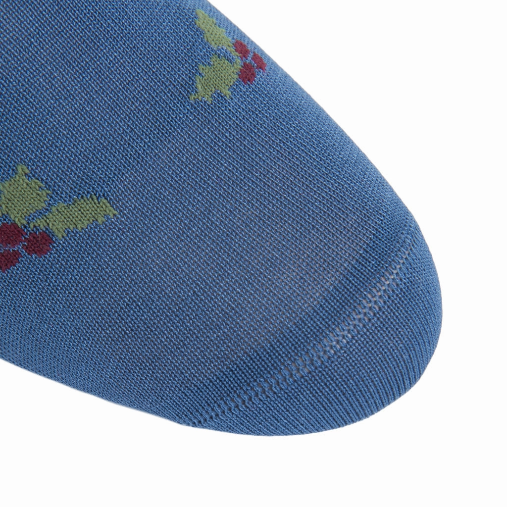 Indigo Blue with Merlot Berry and Pine Sage Holly Cotton Sock Linked Toe OTC