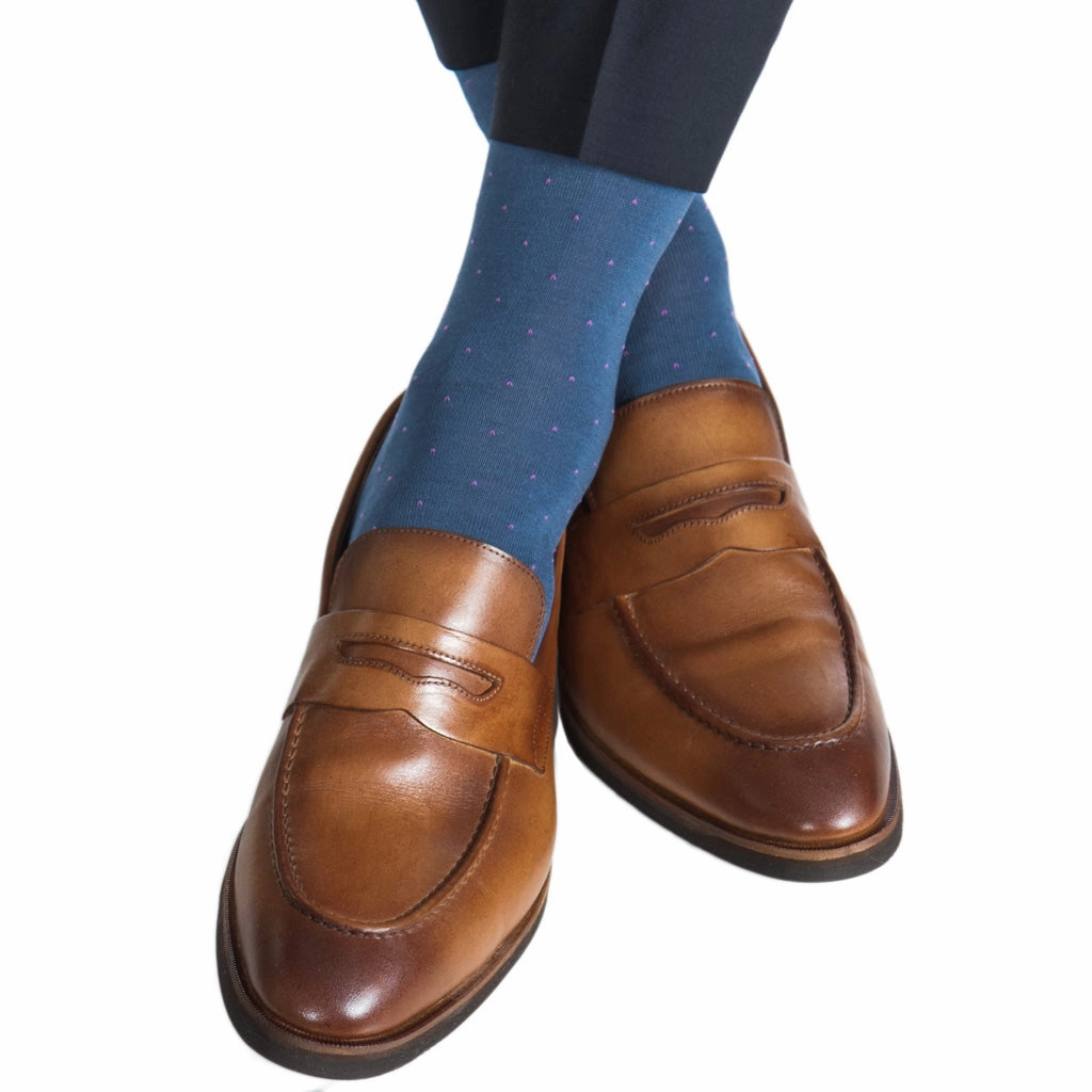 Indigo Blue with Rose Pin Dot Cotton Sock Linked Toe OTC
