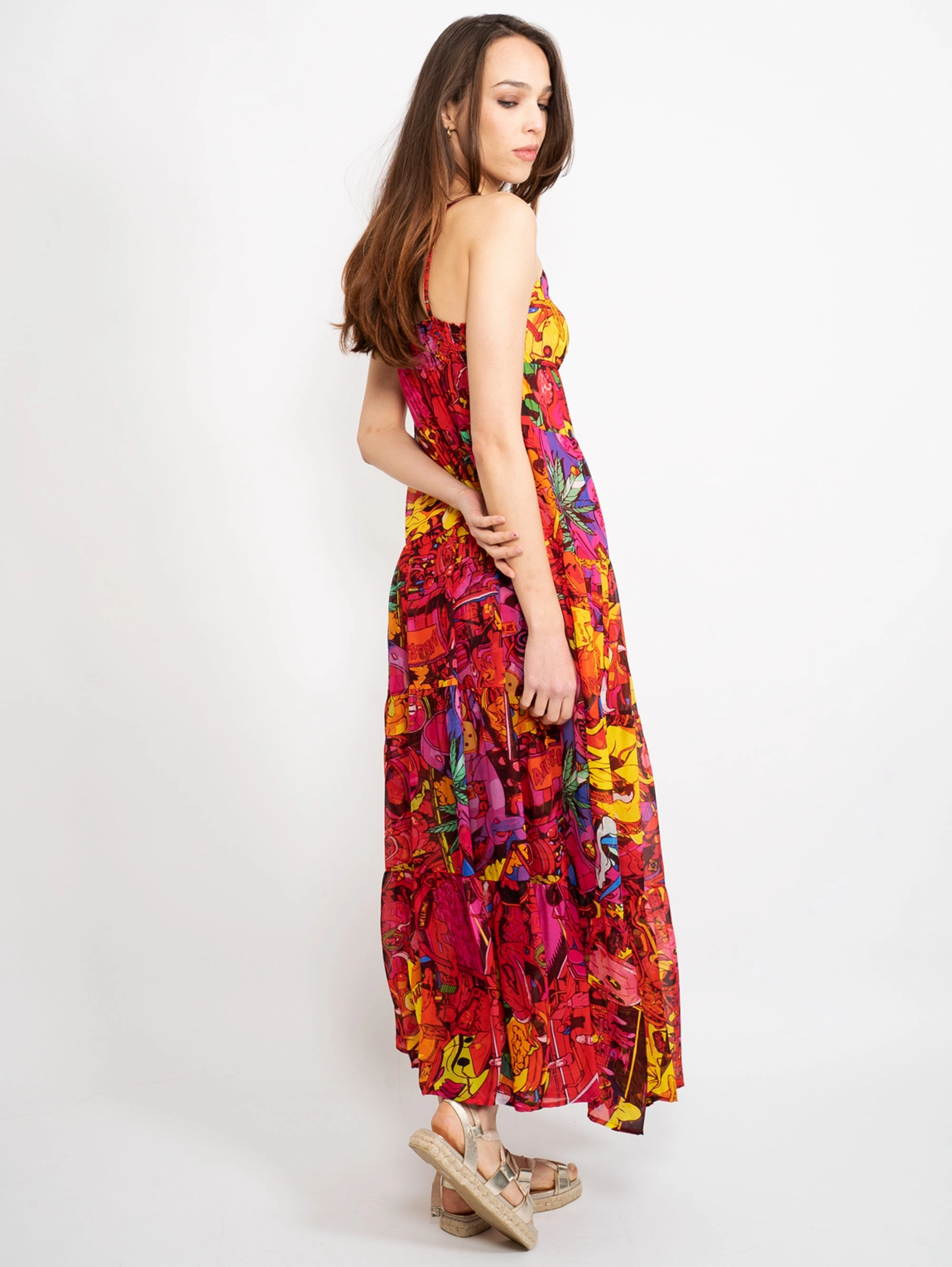 Long Dress with Multicolor Buttons