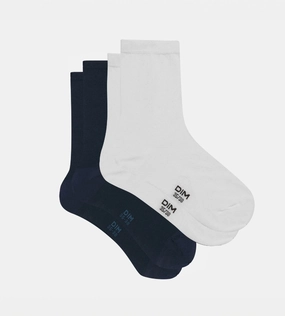 Lot de 2 paires de chaussettes femme Bleu Cachemire Gris Basic Coton