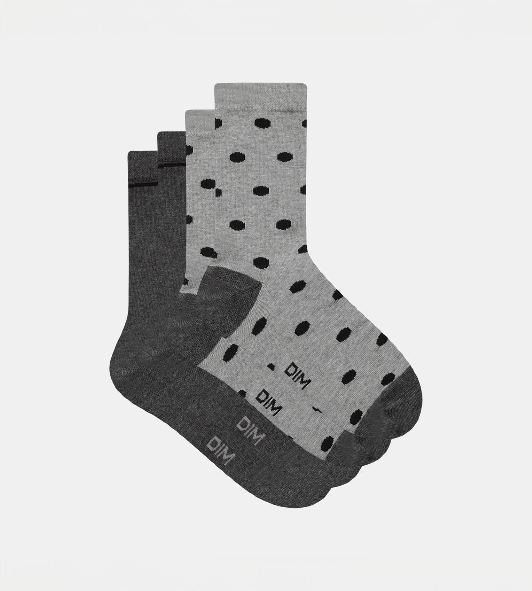 Lot de 2 paires de chaussettes femme Gris à gros pois Dim Coton Style