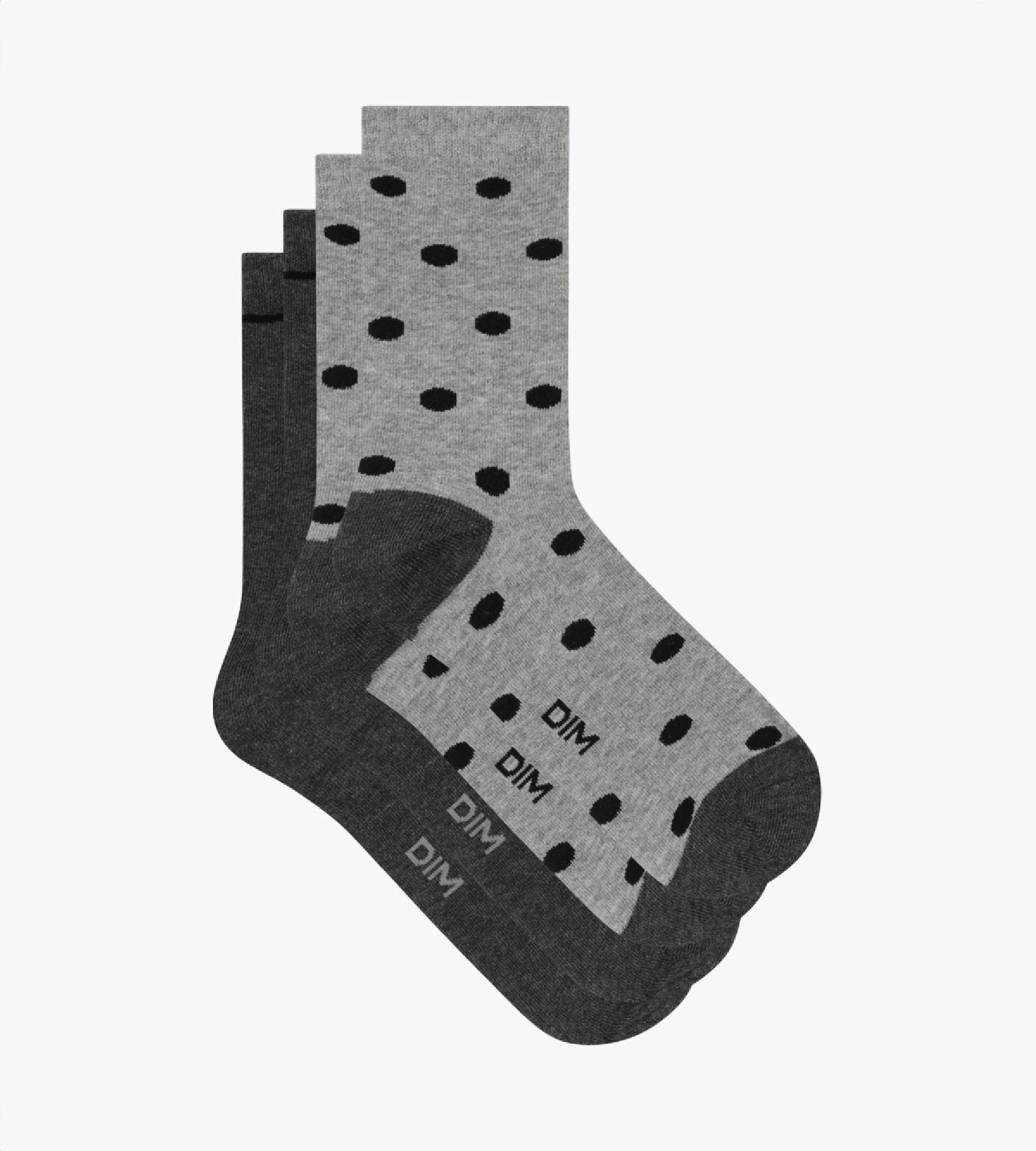 Lot de 2 paires de chaussettes femme Gris à gros pois Dim Coton Style