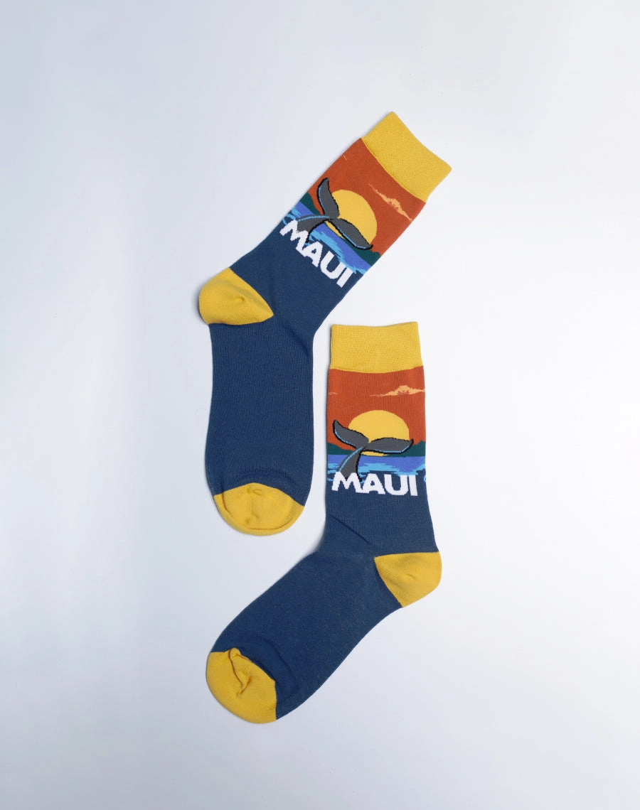 Men's Maui Sunset Whale Fluke Crew Socks
