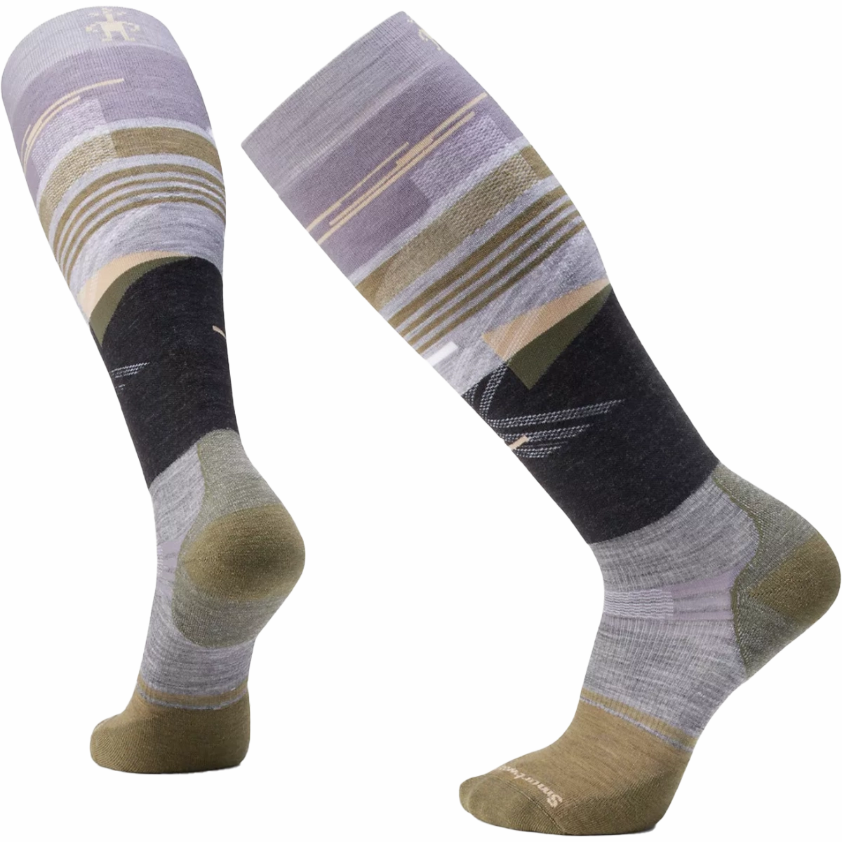 Men's Snowboard Targeted Cushion Broken Lines Pattern Over The Calf Socks