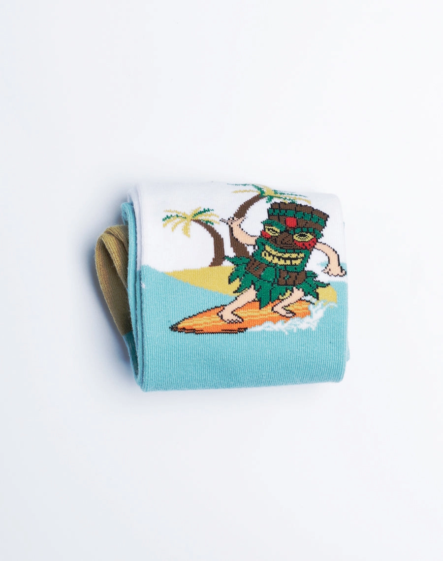 Men's Surfs Up Tiki Hawaiian Tropical Crew Socks