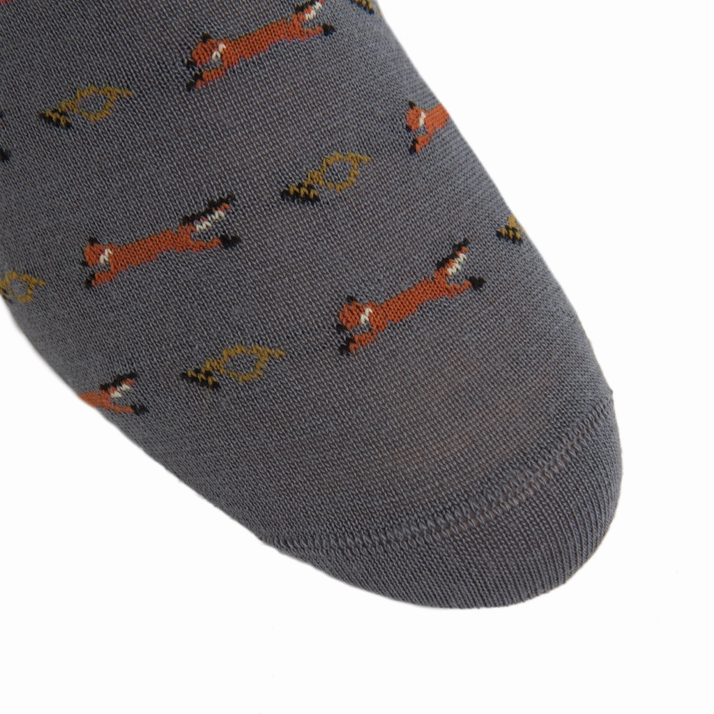 Mercury Gray with Brown, Gold, and Cream Fox and Horn Wool Sock Linked Toe OTC