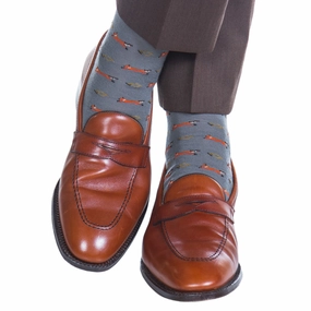 Mercury Gray with Brown, Gold, and Cream Fox and Horn Wool Sock Linked Toe OTC