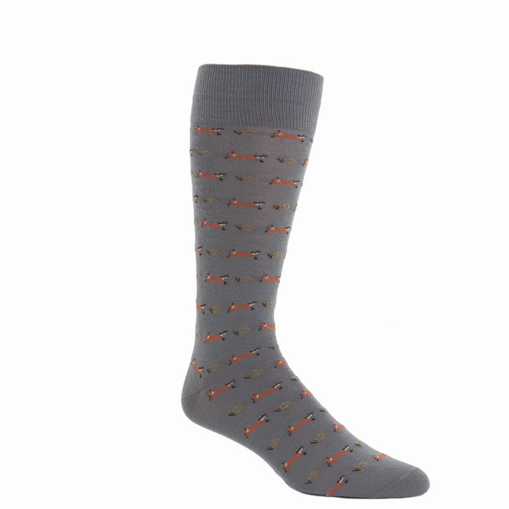 Mercury Gray with Brown, Gold, and Cream Fox and Horn Wool Sock Linked Toe OTC