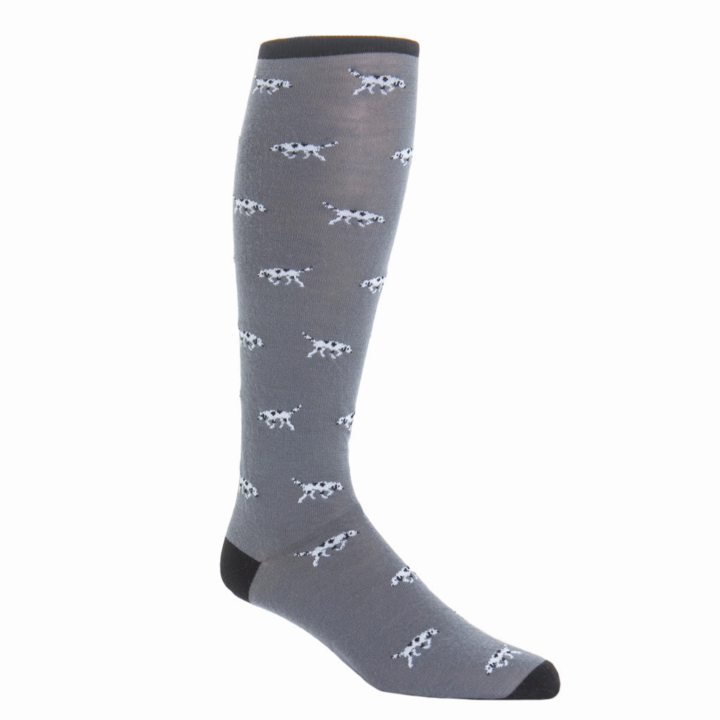 Mercury Gray with Cream Bird Dog and Black Spots with Black Tipping Fine Merino Wool Sock Linked Toe OTC