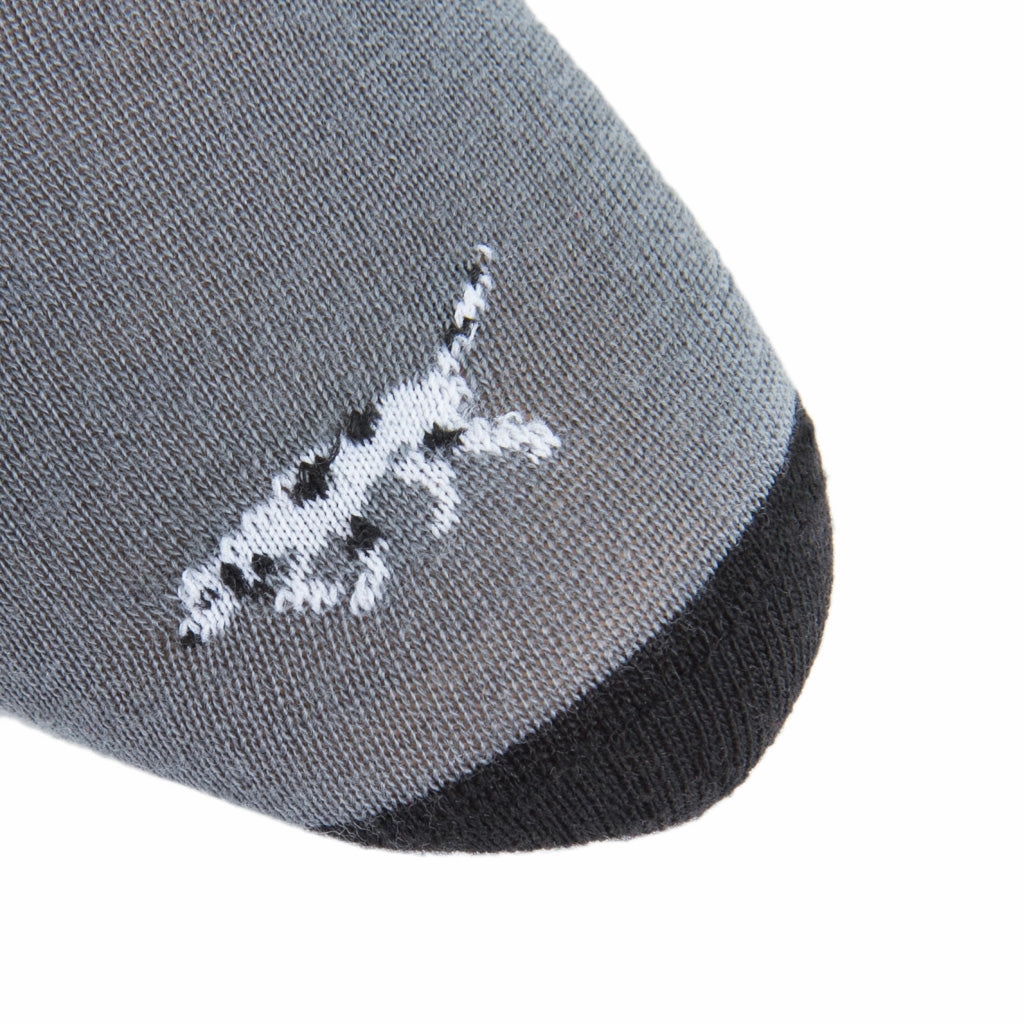 Mercury Gray with Cream Bird Dog and Black Spots with Black Tipping Fine Merino Wool Sock Linked Toe OTC
