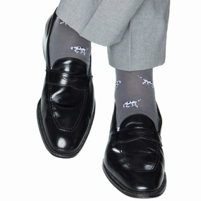 Mercury Gray with Cream Bird Dog and Black Spots with Black Tipping Fine Merino Wool Sock Linked Toe OTC