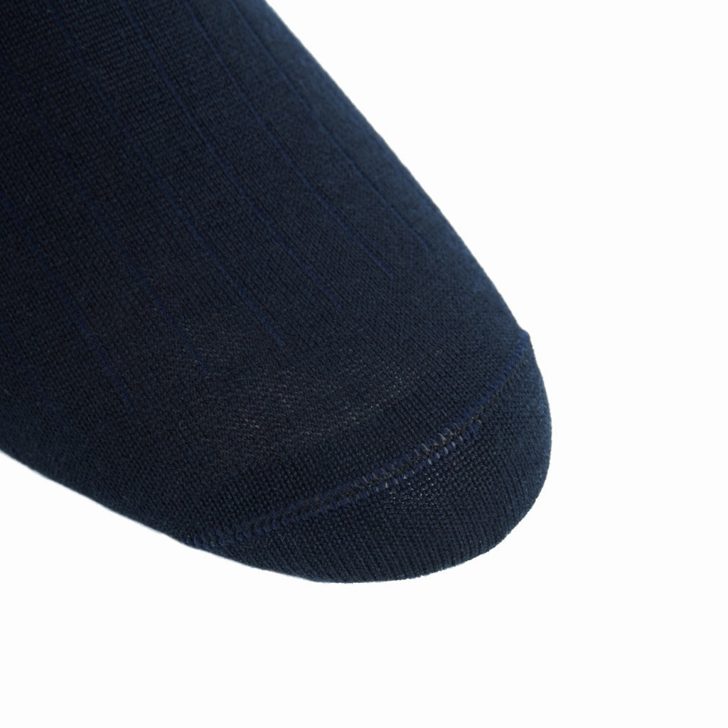 Midnight Navy Ribbed Fine Merino Wool Sock Linked Toe OTC