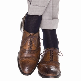 Midnight Navy Ribbed Fine Merino Wool Sock Linked Toe OTC