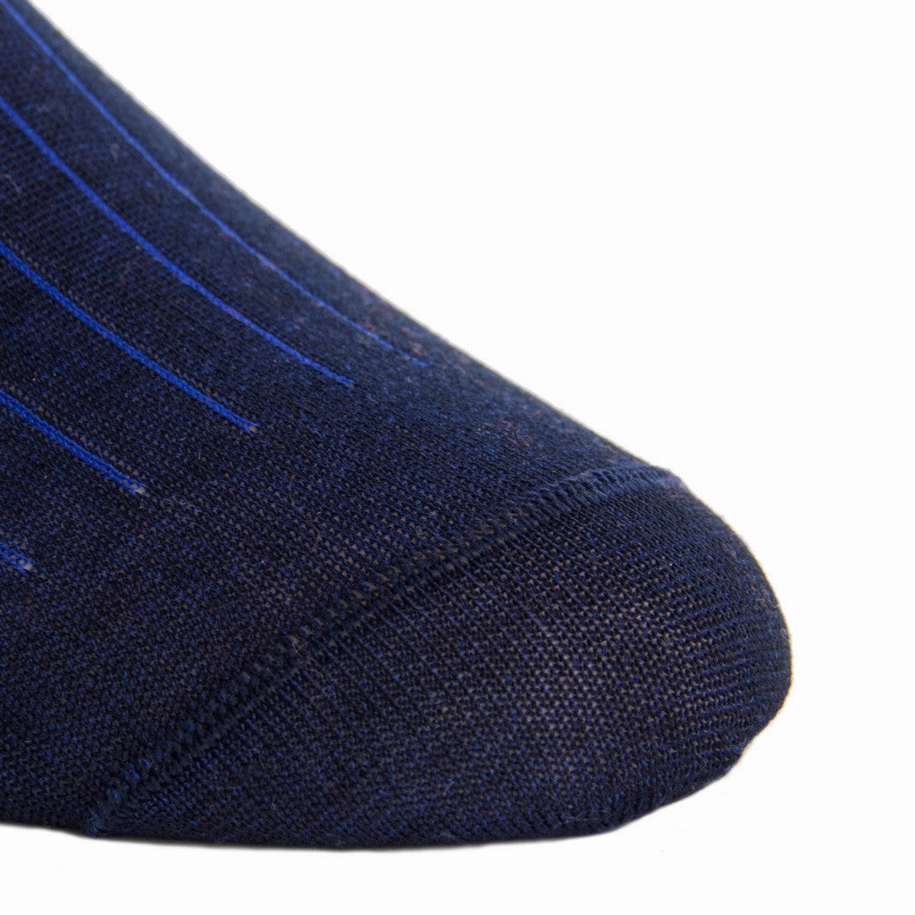 Navy with Clematis Blue Vertical Stripe Cotton Sock Linked Toe Mid-Calf