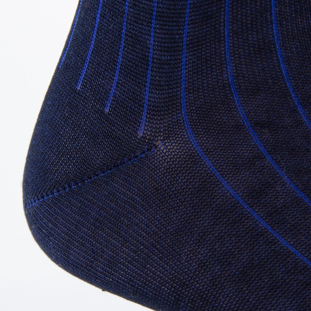 Navy with Clematis Blue Vertical Stripe Cotton Sock Linked Toe Mid-Calf
