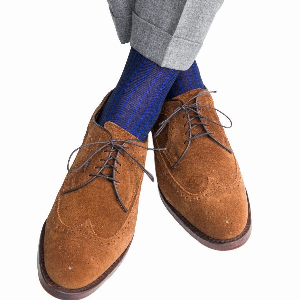 Navy with Clematis Blue Vertical Stripe Cotton Sock Linked Toe OTC