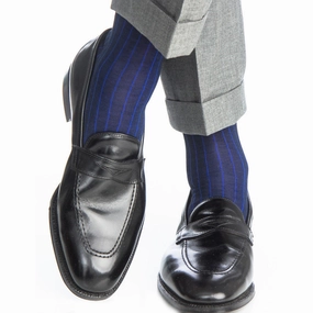 Navy with Clematis Blue Vertical Stripe Cotton Sock Linked Toe OTC