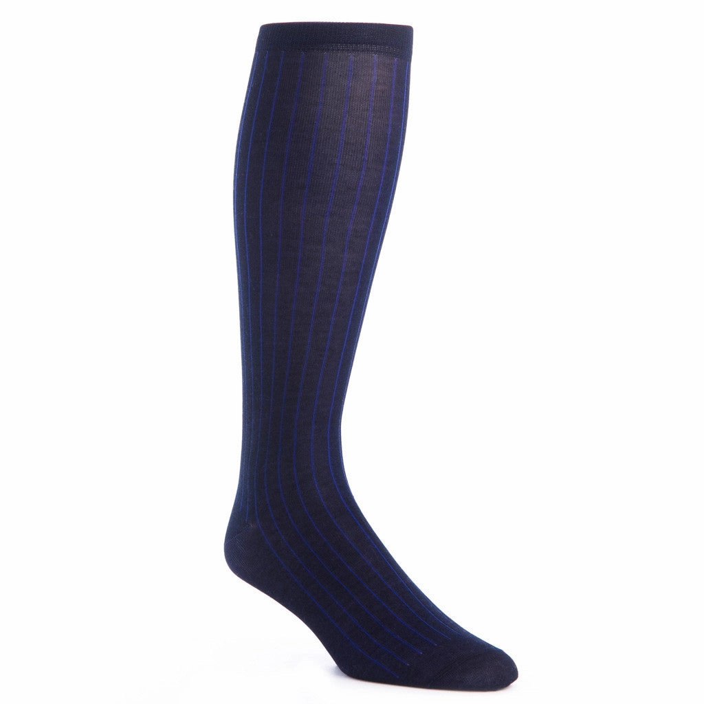 Navy with Clematis Blue Vertical Stripe Cotton Sock Linked Toe OTC