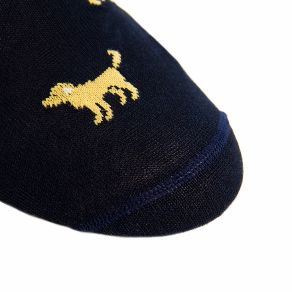 Navy with Yolk Dog Cotton Sock Linked Toe Mid-Calf