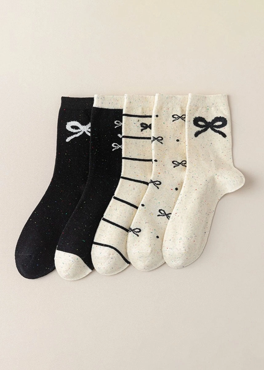 Preppy Bow Print Socks - White