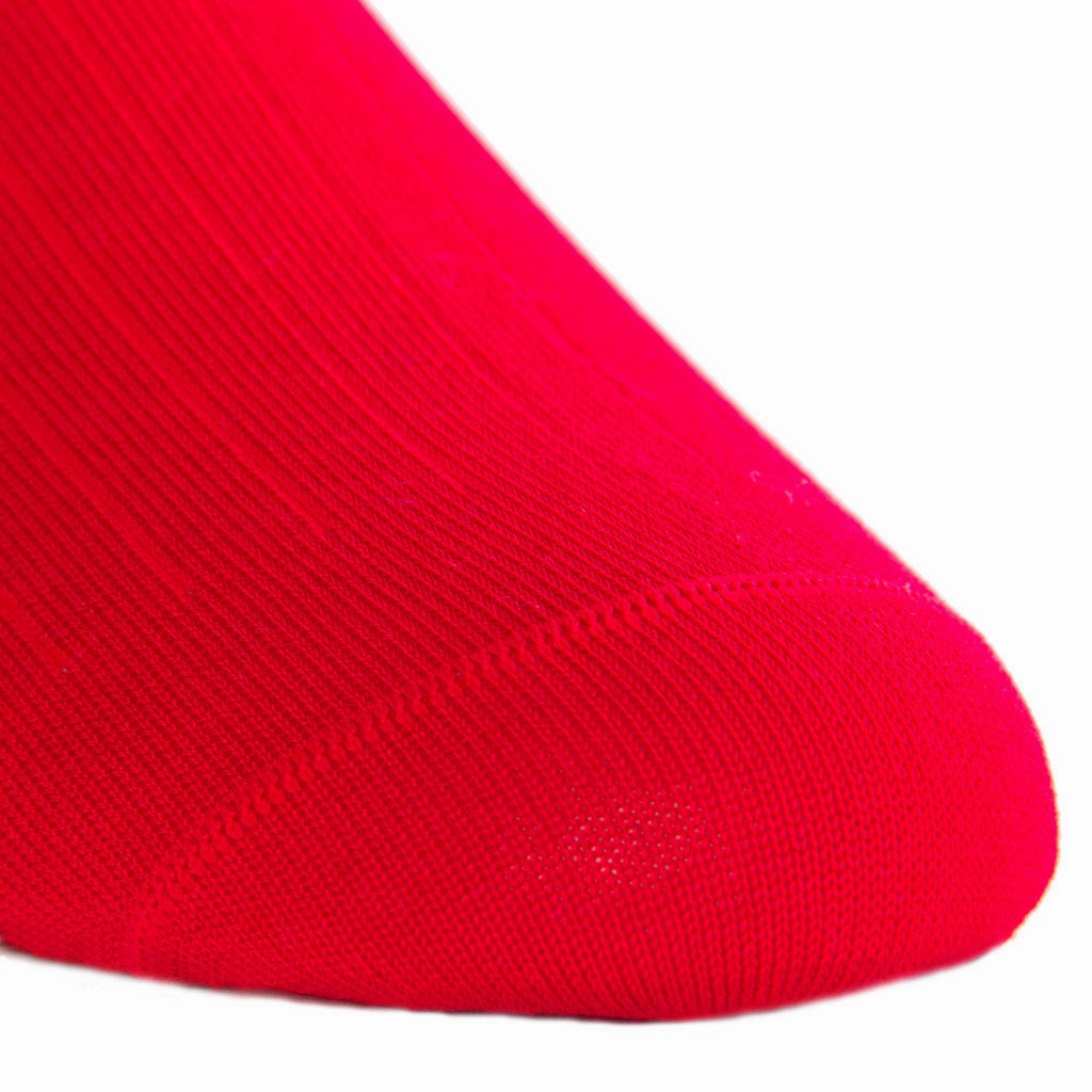 Red Solid Ribbed Cotton Sock Linked Toe Mid-Calf