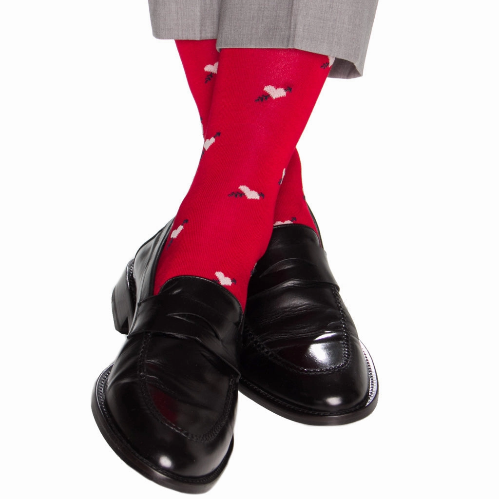 Red with Cream Heart and Navy Arrow Cotton Sock Linked Toe OTC