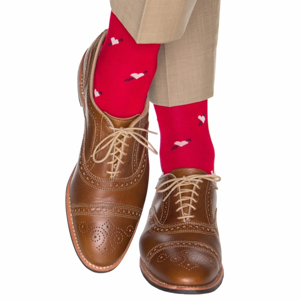 Red with Cream Heart and Navy Arrow Cotton Sock Linked Toe OTC