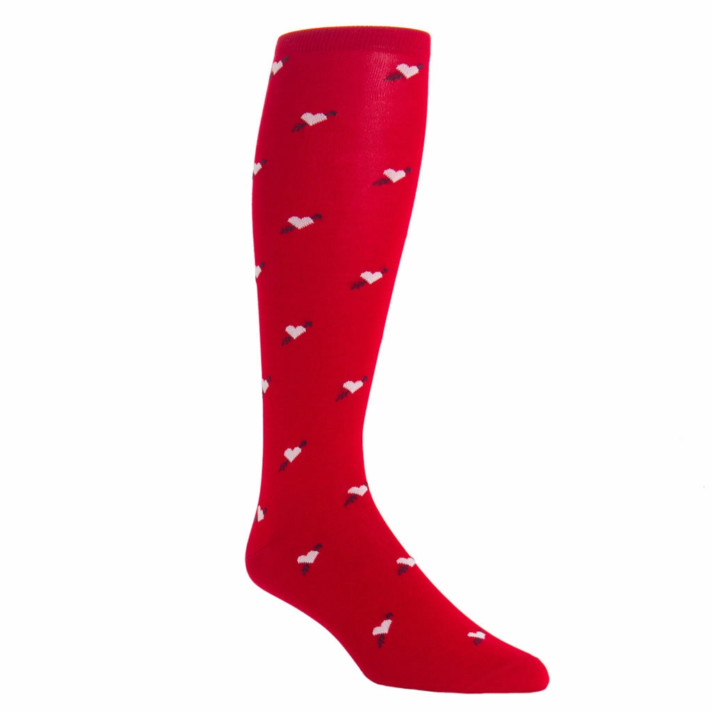 Red with Cream Heart and Navy Arrow Cotton Sock Linked Toe OTC