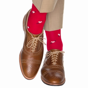 Red with Cream Heart and Navy Arrow Cotton Sock Linked Toe OTC