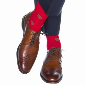 Red with Pine Green Medallion Cotton Sock Linked Toe OTC