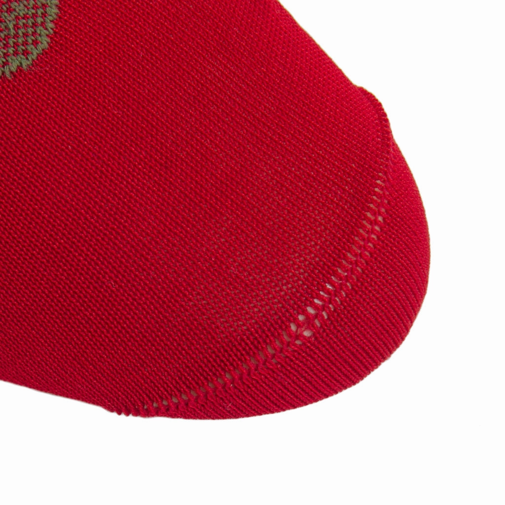 Red with Pine Green Medallion Cotton Sock Linked Toe OTC