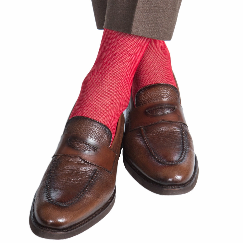Red with Tan Nailhead Cotton Sock Linked Toe OTC