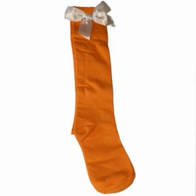 Ribbon Bow Socks Orange with White Bows