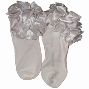 Ruffle Satin Ribbon Socks White