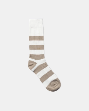 RUGBY STRIPE ORGANIC COTTON MID CALF SOCK -  CREAM