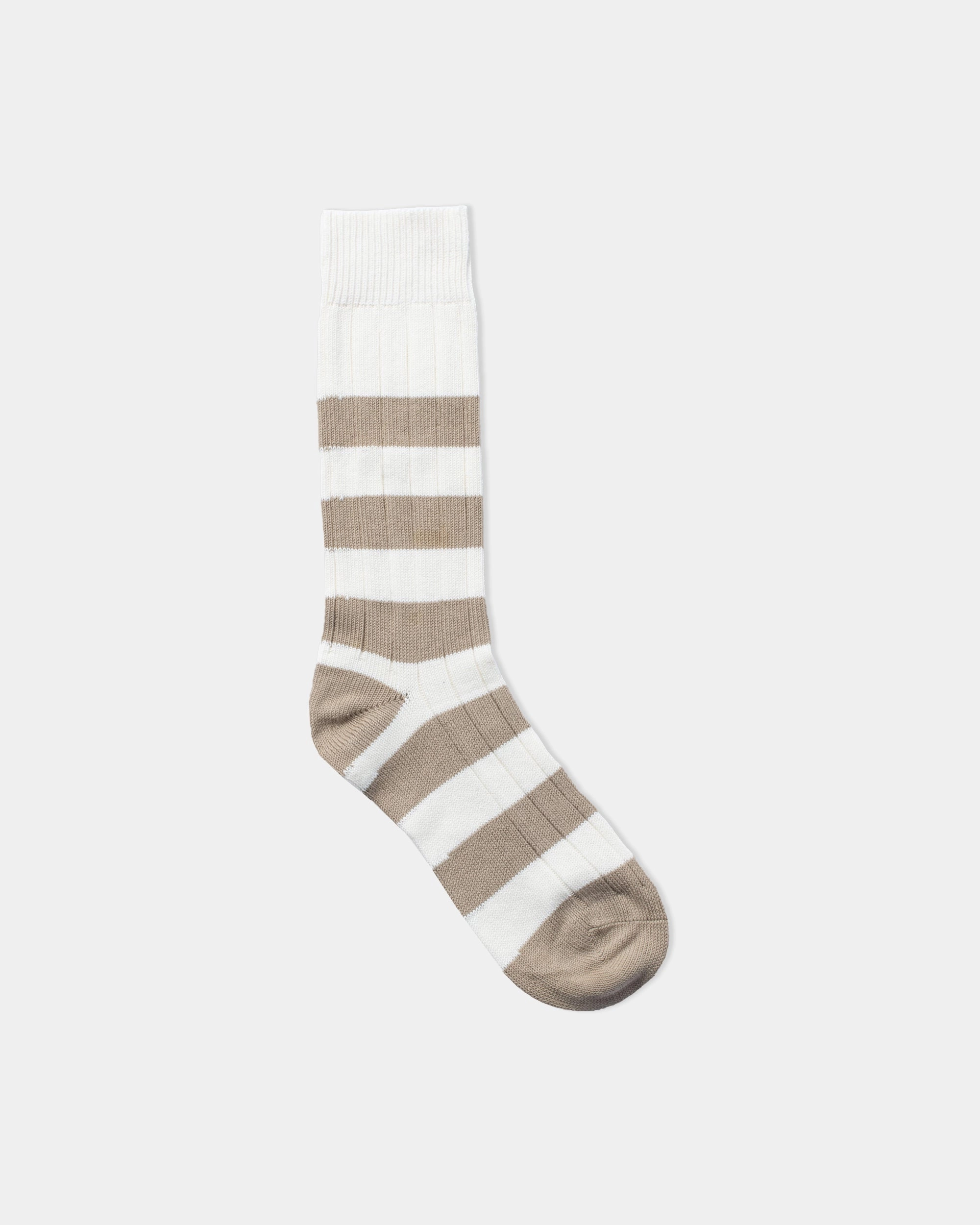 RUGBY STRIPE ORGANIC COTTON MID CALF SOCK -  CREAM
