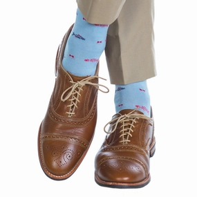 Sky Blue with Indigo Blue, Red Bone Fish and Coral Bone Cotton Sock Linked Toe OTC