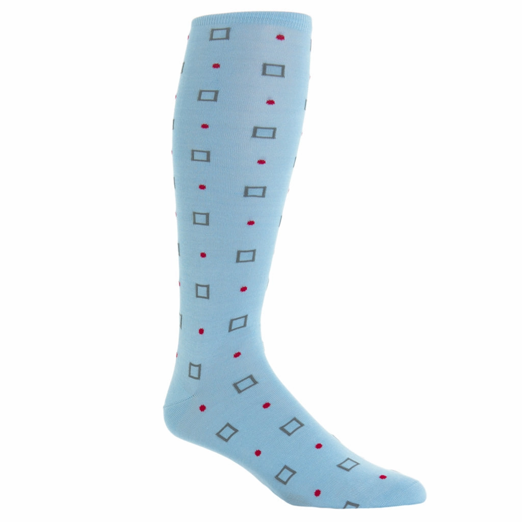 Sky Blue with Indigo Blue Square and Coral Dot Cotton Sock Linked Toe OTC