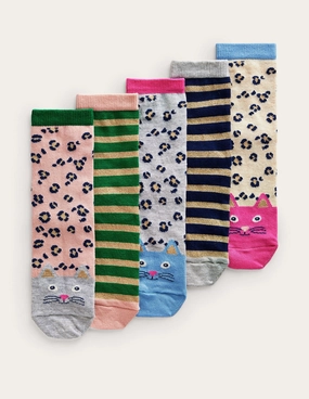 Socks 5 Pack-Leopard/Stripes