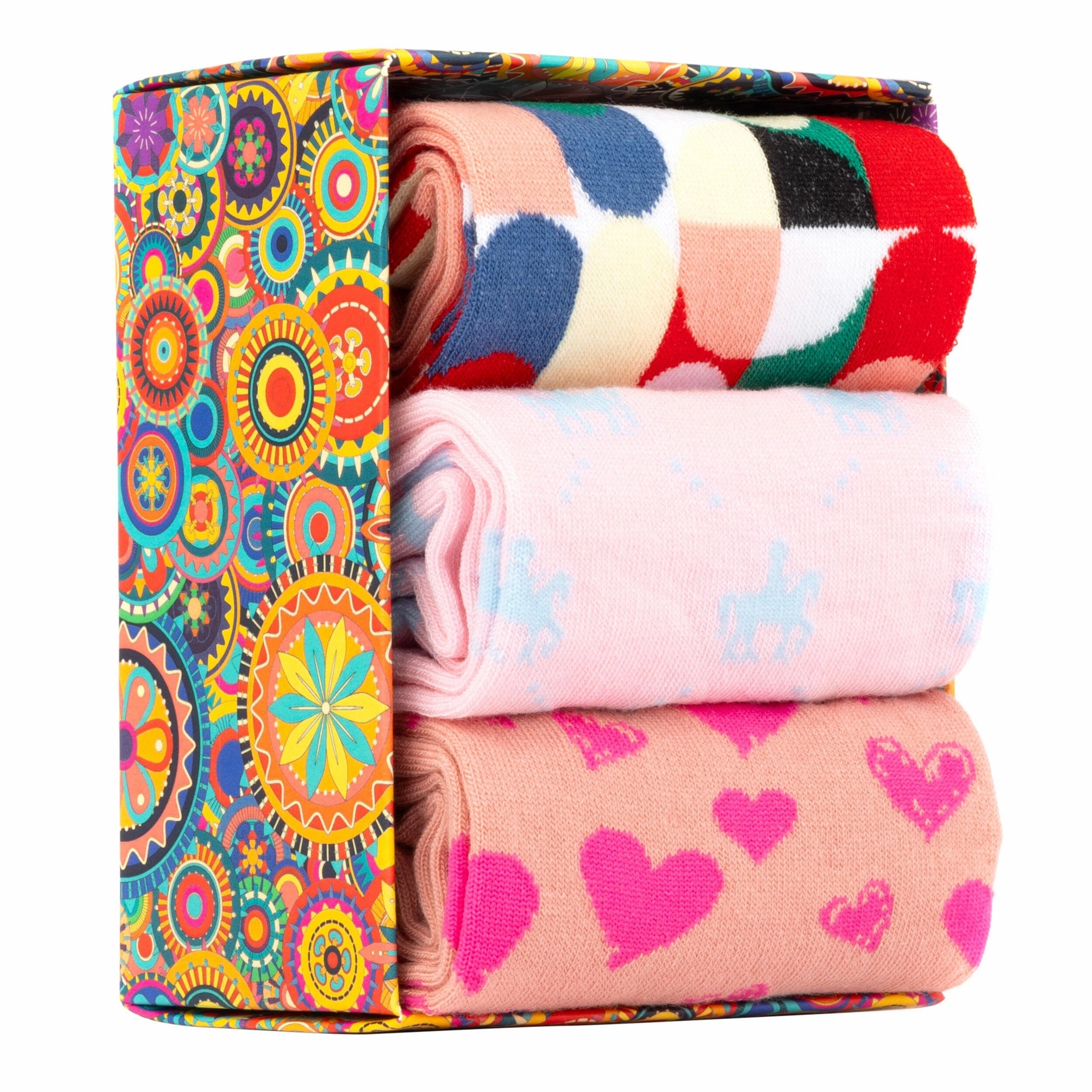 Socktopus - Pink Mix Pastel - Women's 3 pack cotton crew socks one size mix