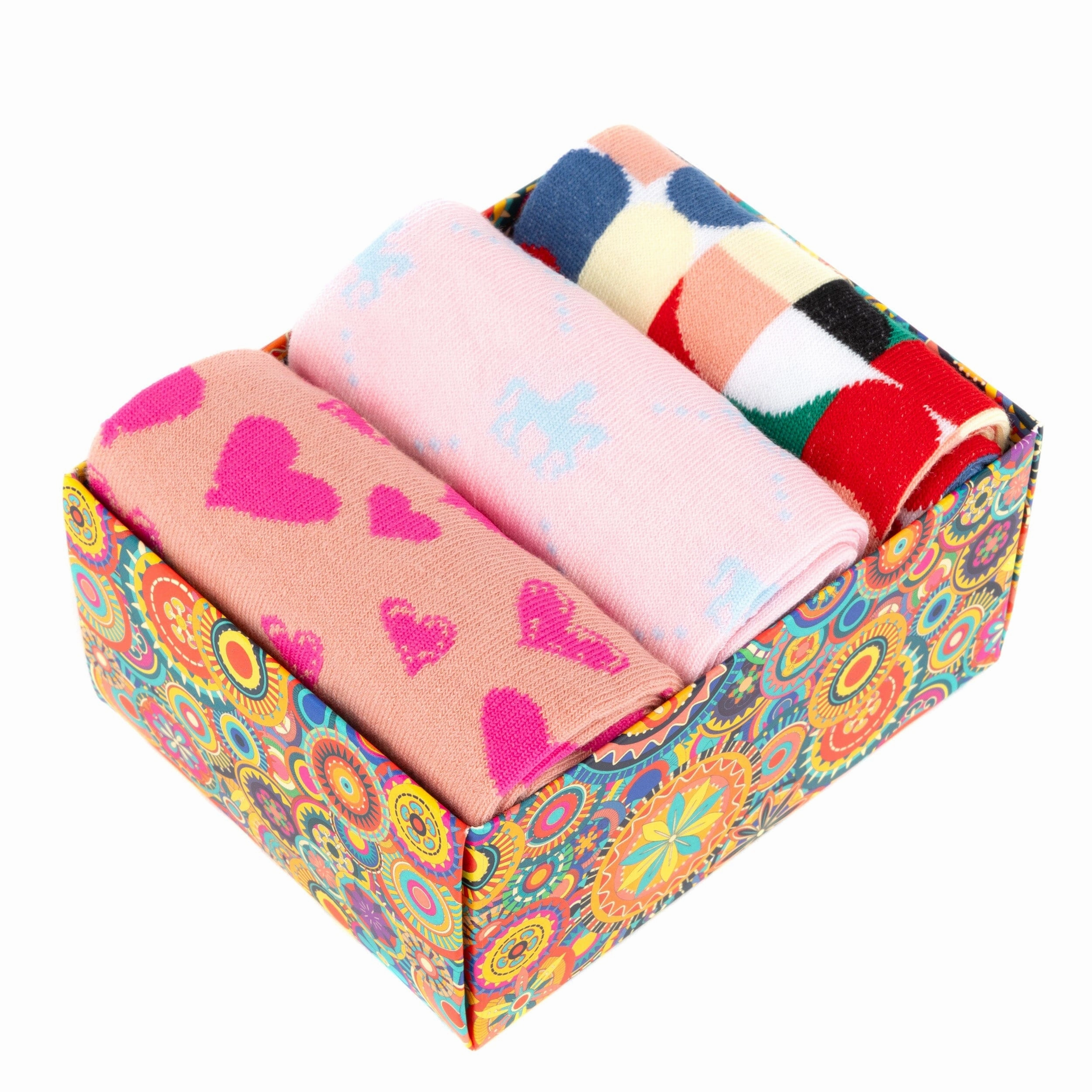 Socktopus - Pink Mix Pastel - Women's 3 pack cotton crew socks one size mix