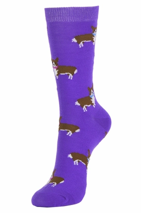 SOFRA WOMEN'S NOVELTY CREW SOCKS (SSC101_CORGI)