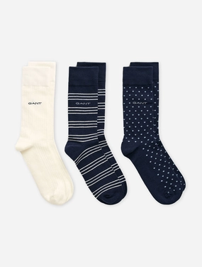 Stripe Dot Rib Socks 3 Pack Evening Blue