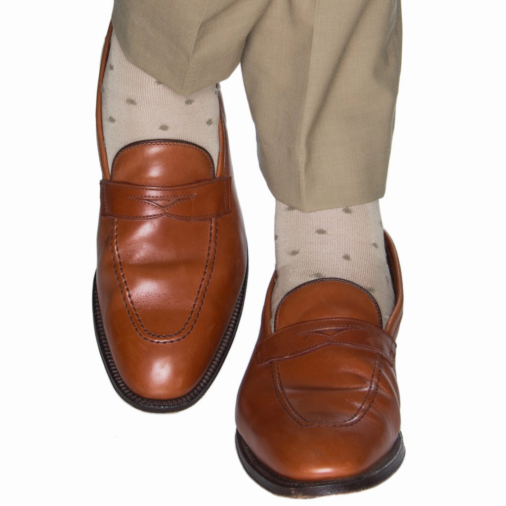 Tan with Taupe Dot Cotton Sock Linked Toe OTC